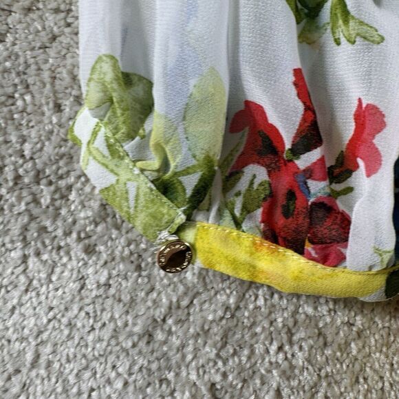 Calvin Klein Blouse NWT Size Medium White Multi Floral‎ Chiffon Long Sleeve Top - Picture 11 of 13